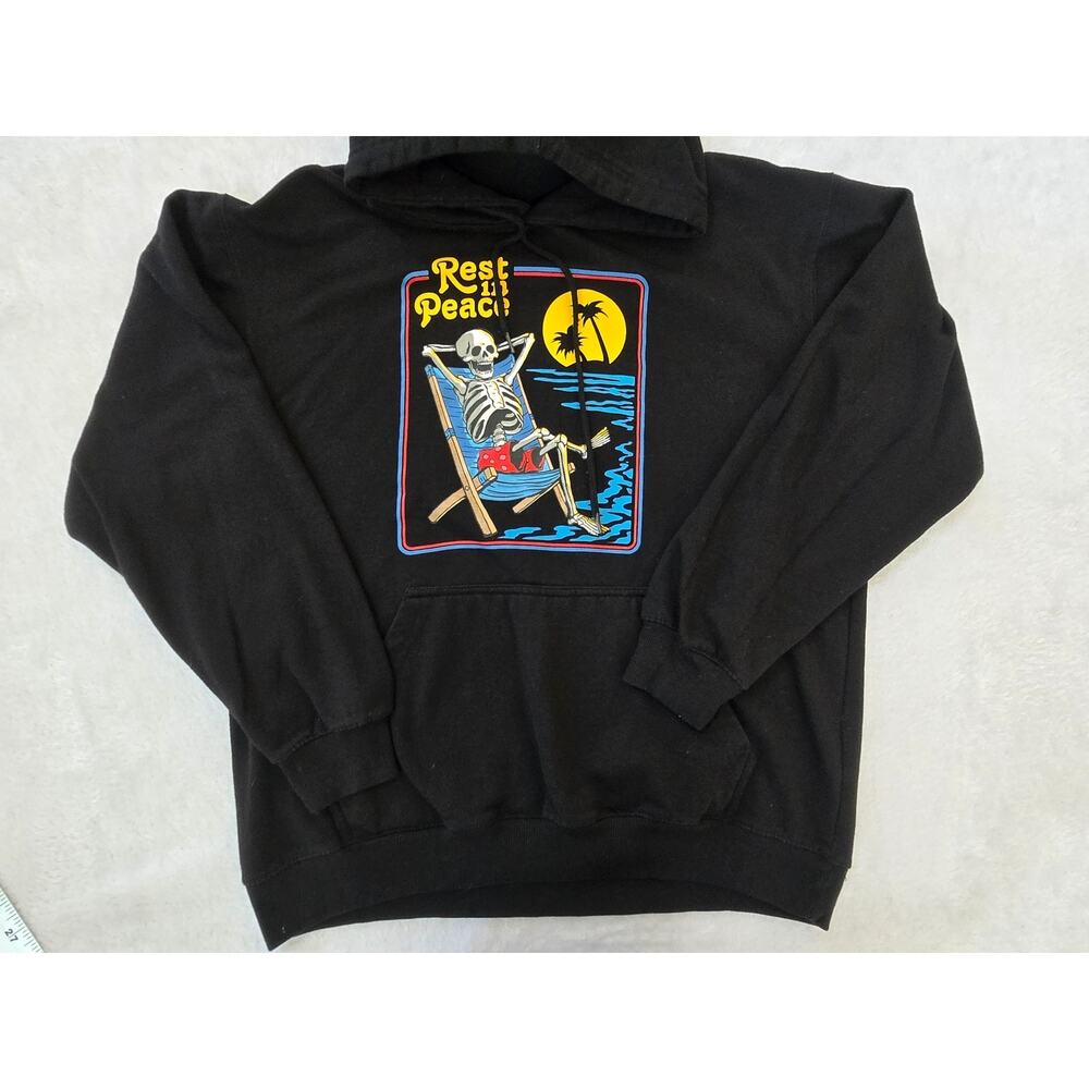 Peace Of Mind Graphic Hoodie Mens Large Black Streetwear Pullover